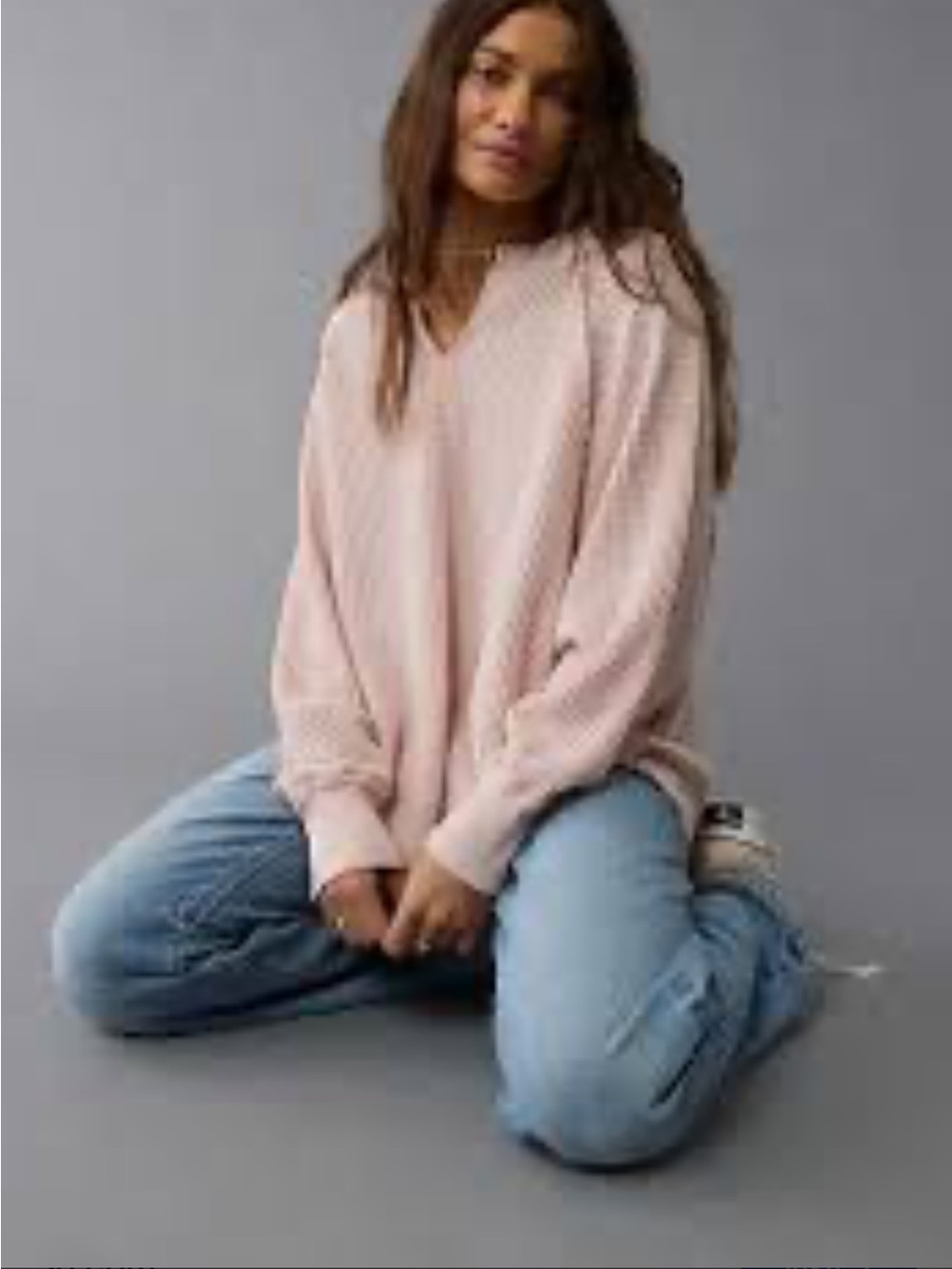American Eagle Women's Pink Waffle Knit Pullover Sweater oversized XS